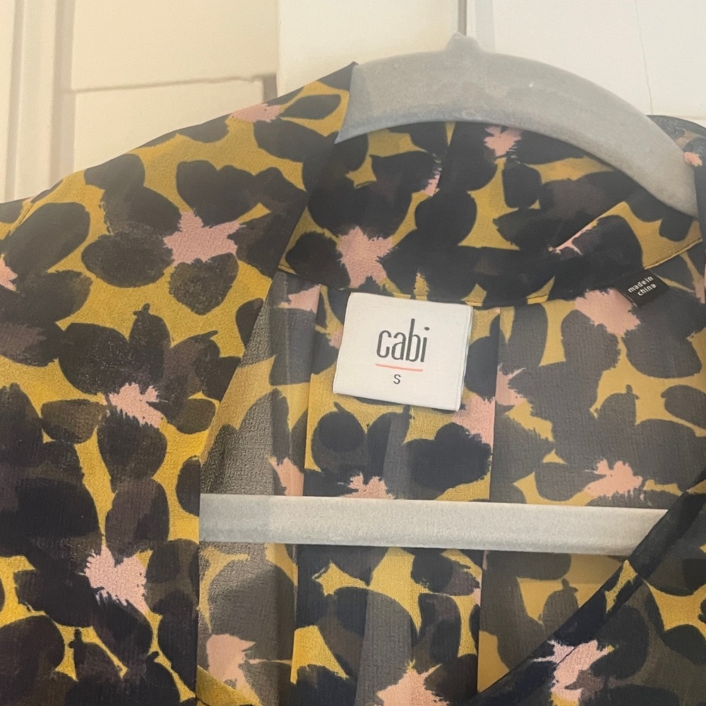CAbi Yellow and Black Floral Top